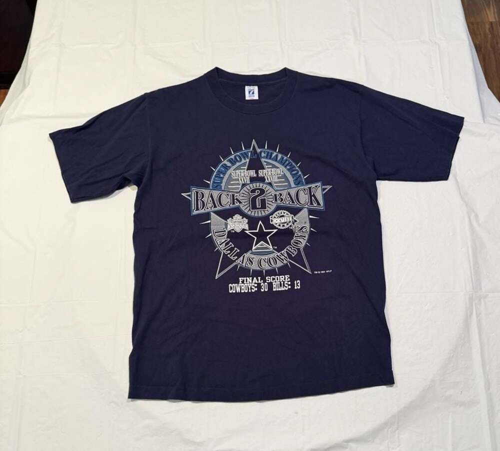 Vintage 1994 Logo 7 Dallas Cowboys Back 2 Back Super Bowl Champions T-Shirt